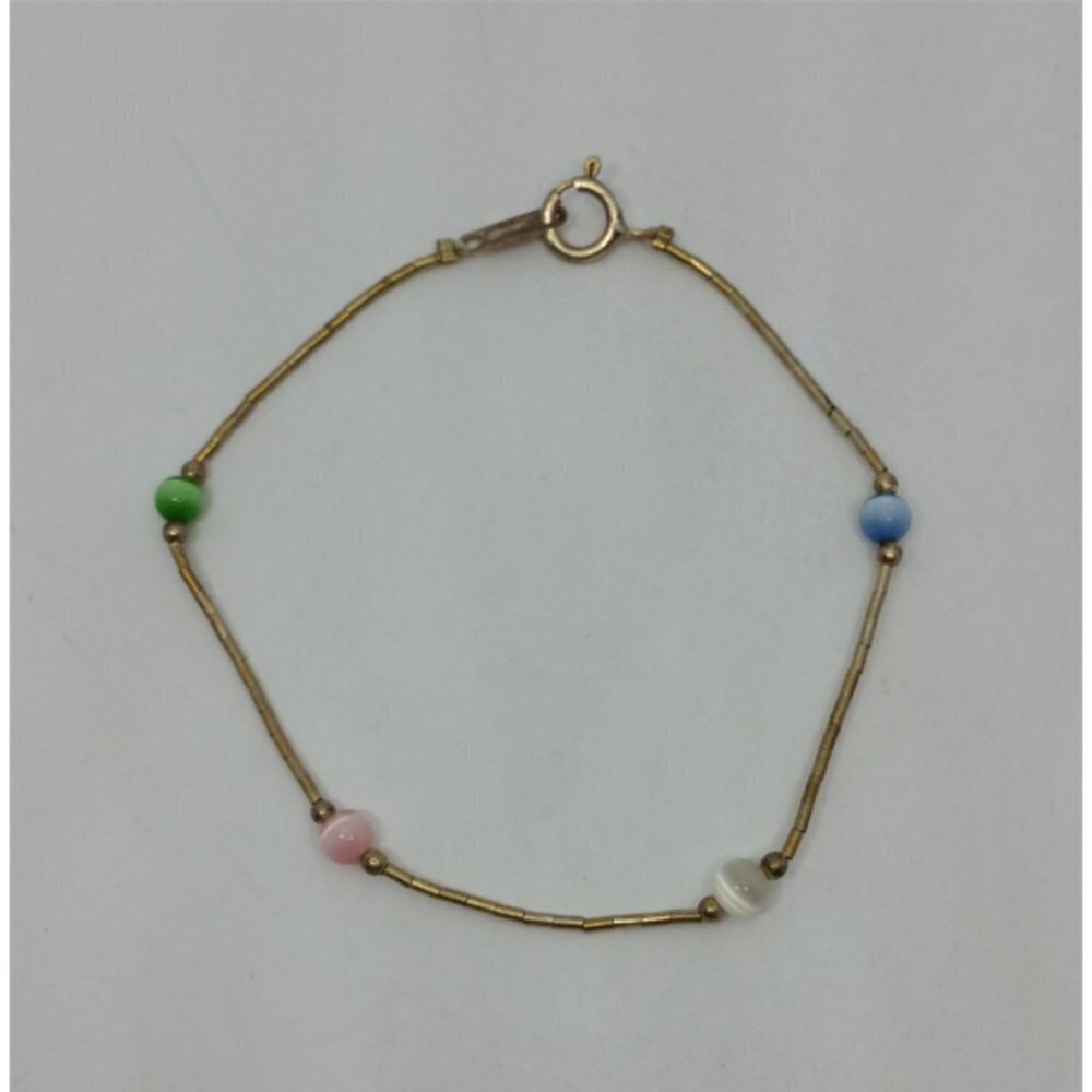 VINTAGE sterling silver 925 colorful cat's eye beads bracelet Jordan minimalist.